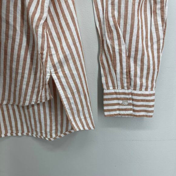 Rachel Hollis Ltd. Striped Burnt Sienna Linen Blend Button Front Blouse - Picture 5 of 7